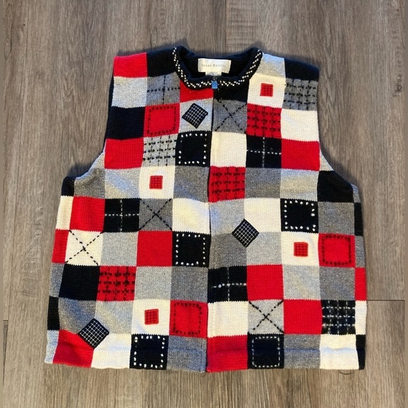 Vintage Susan Bristol Sweater Vest Large Patchwork Plaid Gingham Granny Cottage - Picture 1 of 8